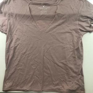 American Eagle- Distressed v-neck cut out top